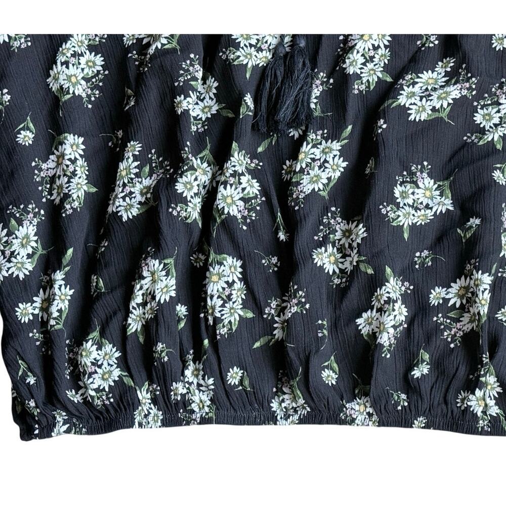 Womens Plus Size Blouse Tassel Tie Neck Lanter Sleeve Daisy print Size 2XL - Picture 8 of 14